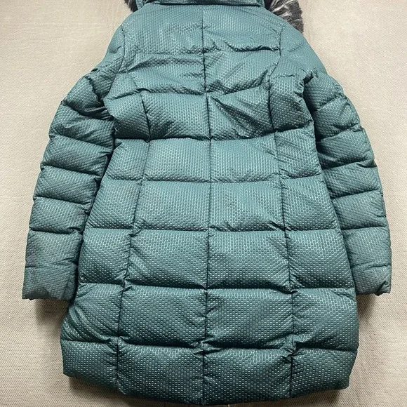 The North Face Jacket Parkina Womens Small Goose Down Long Coat Green Fur Hood - Picture 9 of 13